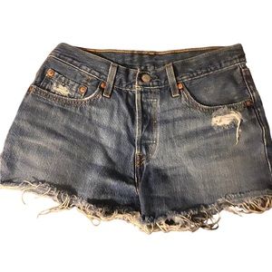 Levi 501 Jean Shorts 27 Button Fly Cutoff Medium Blue Excellent Condition